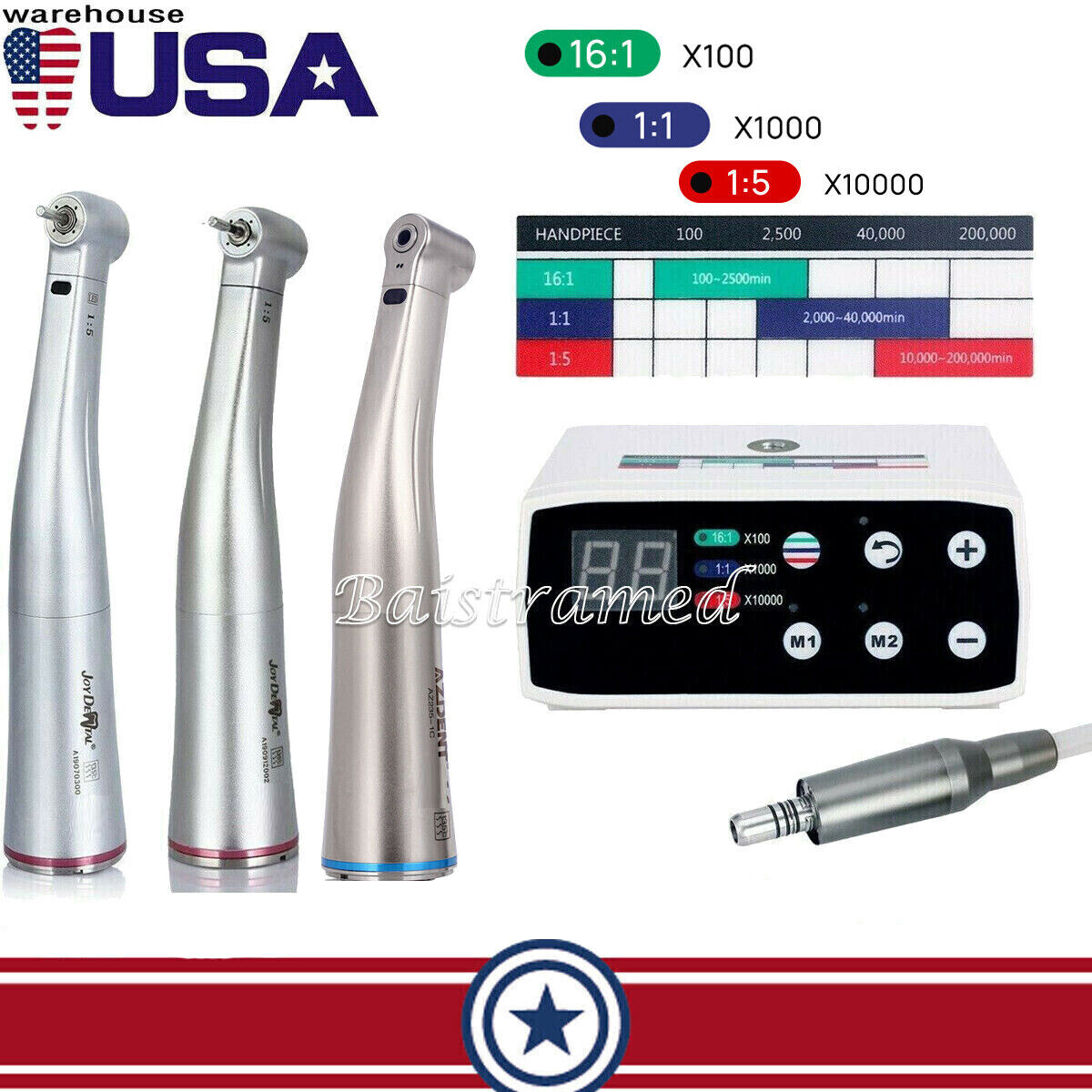 Dental Electric LED Brushless Micro Motor/1:1/1:5 Increasing Handpiece