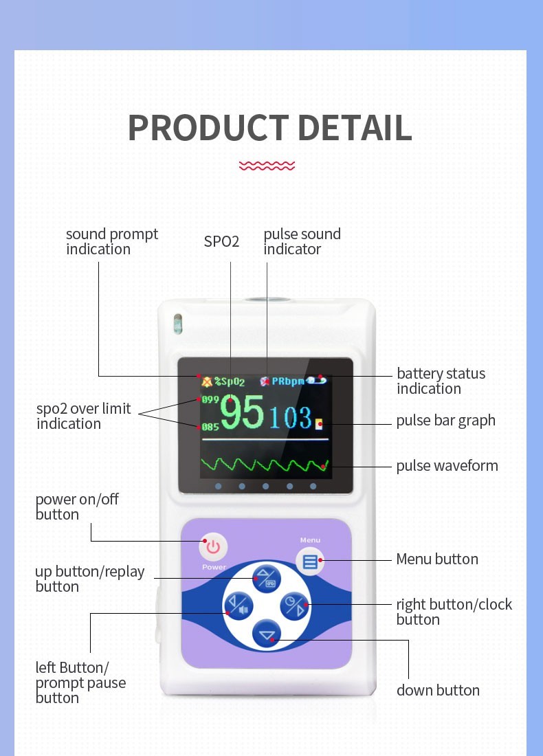 Handheld Pulse Oximter 24 Hours SPO2 monitor Blood Oxygen Saturation+Software