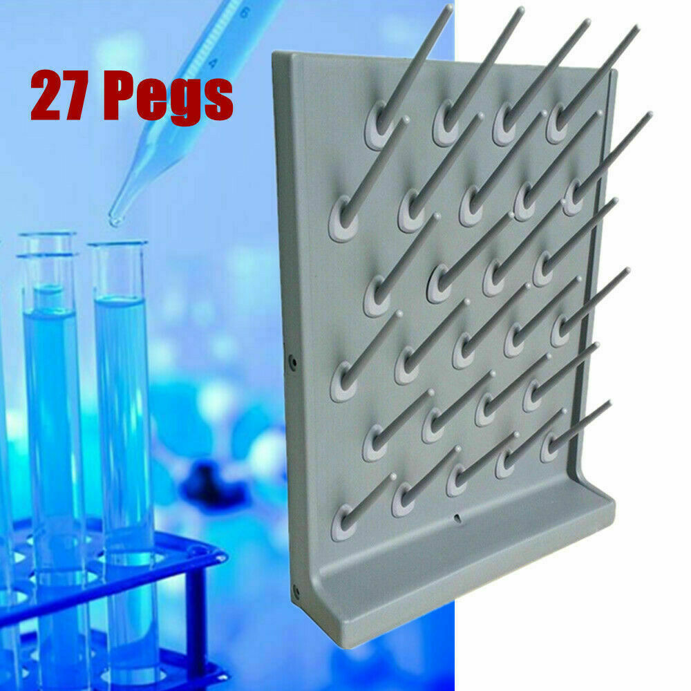 2PCS Lab Supply Wall Desk Drying Rack 27 Pegs Cleaning Equipment Grey PP Shelf