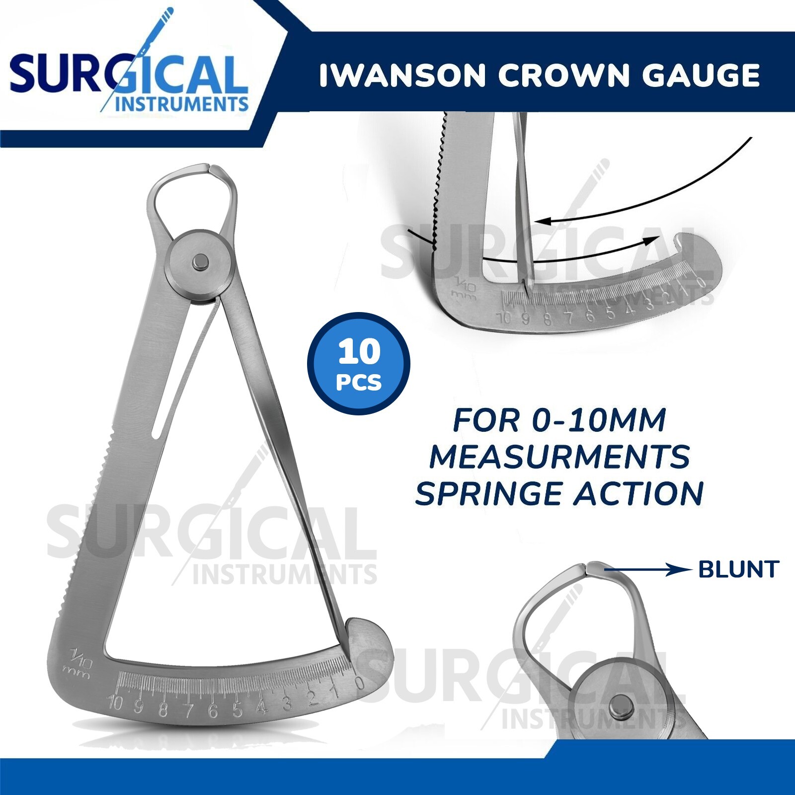 10 Pcs Crown Gauge Iwanson Spring Caliper 4″ Blunt For Wax Improved Model German