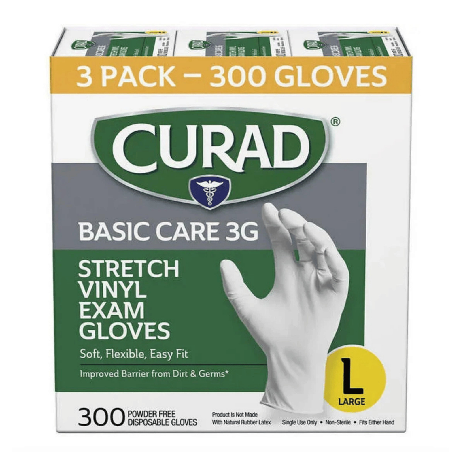 CURAD Basic Care 3G Stretch Vinyl Exam Gloves SMALL MEDIUM LARGE 300 Count