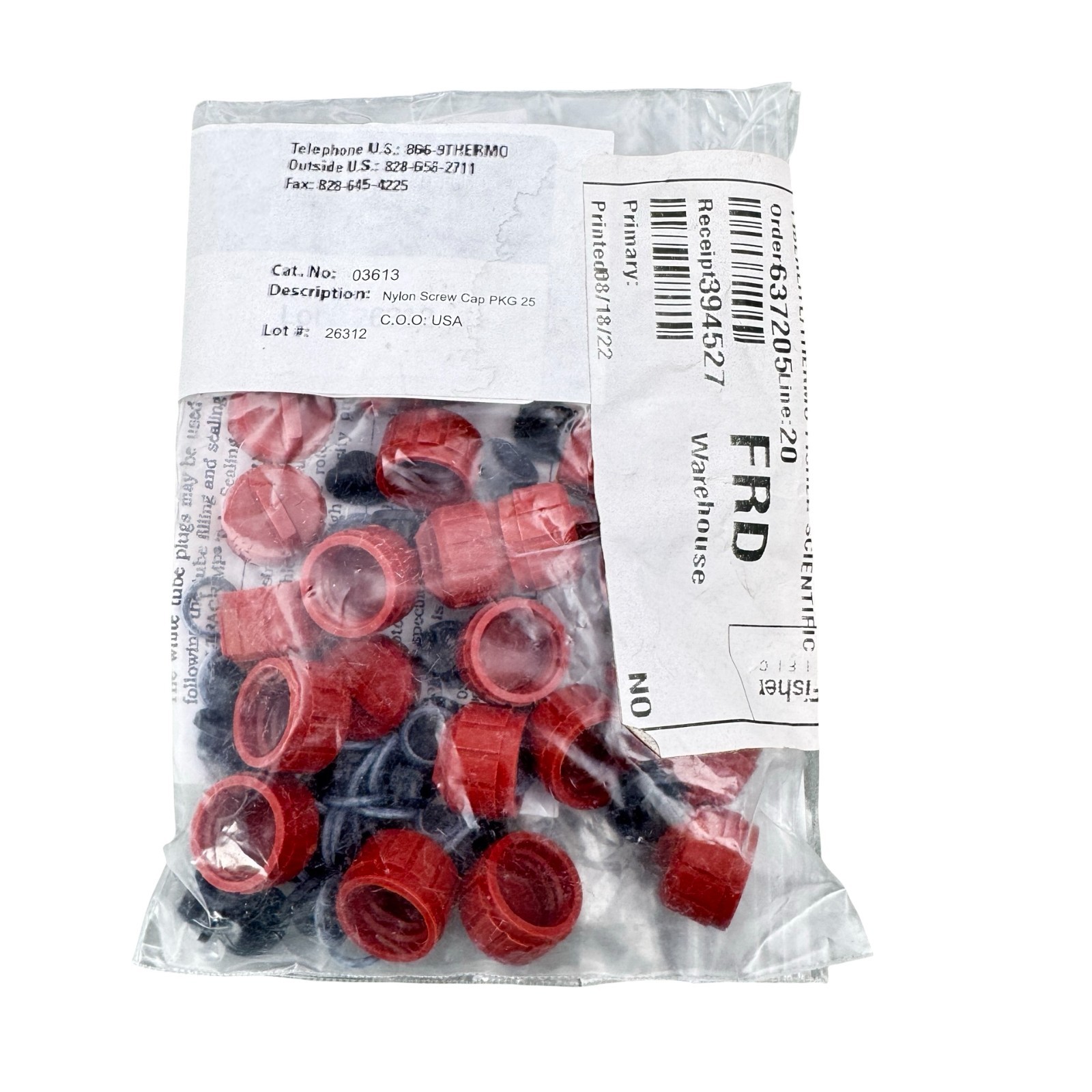 Thermo Scientific 03613 Nylon Screw Caps for 10mL Tubes – Pack of 25 Lab Caps