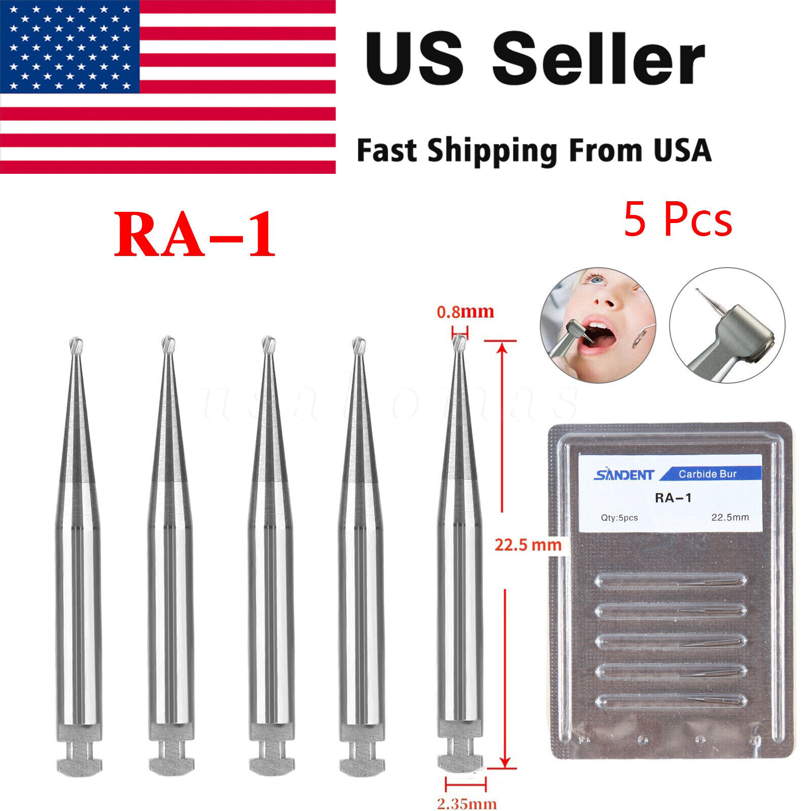 Dental Round Carbide Bur for Slow Speed Latch Type RA 1# -RA 8# Burs 22.5mm