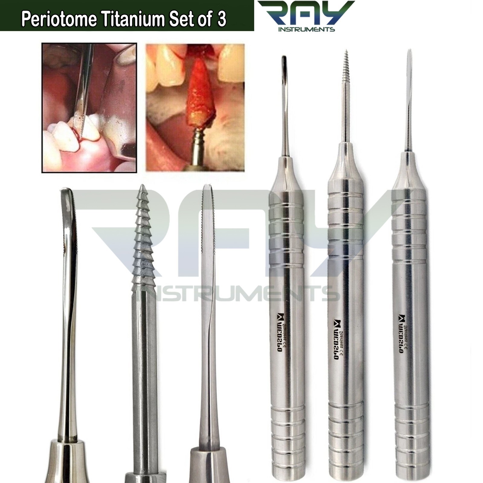 Set Of 3 Dental Periodontal Flex Periotome Titanium Tooth Extraction Instruments
