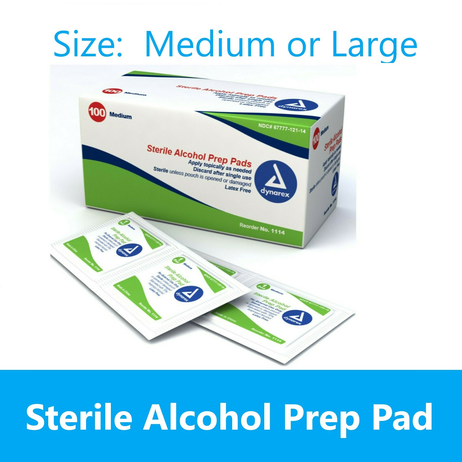 200-2000 MEDIUM ALCOHOL PREP PADS Wet Sterile Antiseptic Pack Manufacter Dynarex