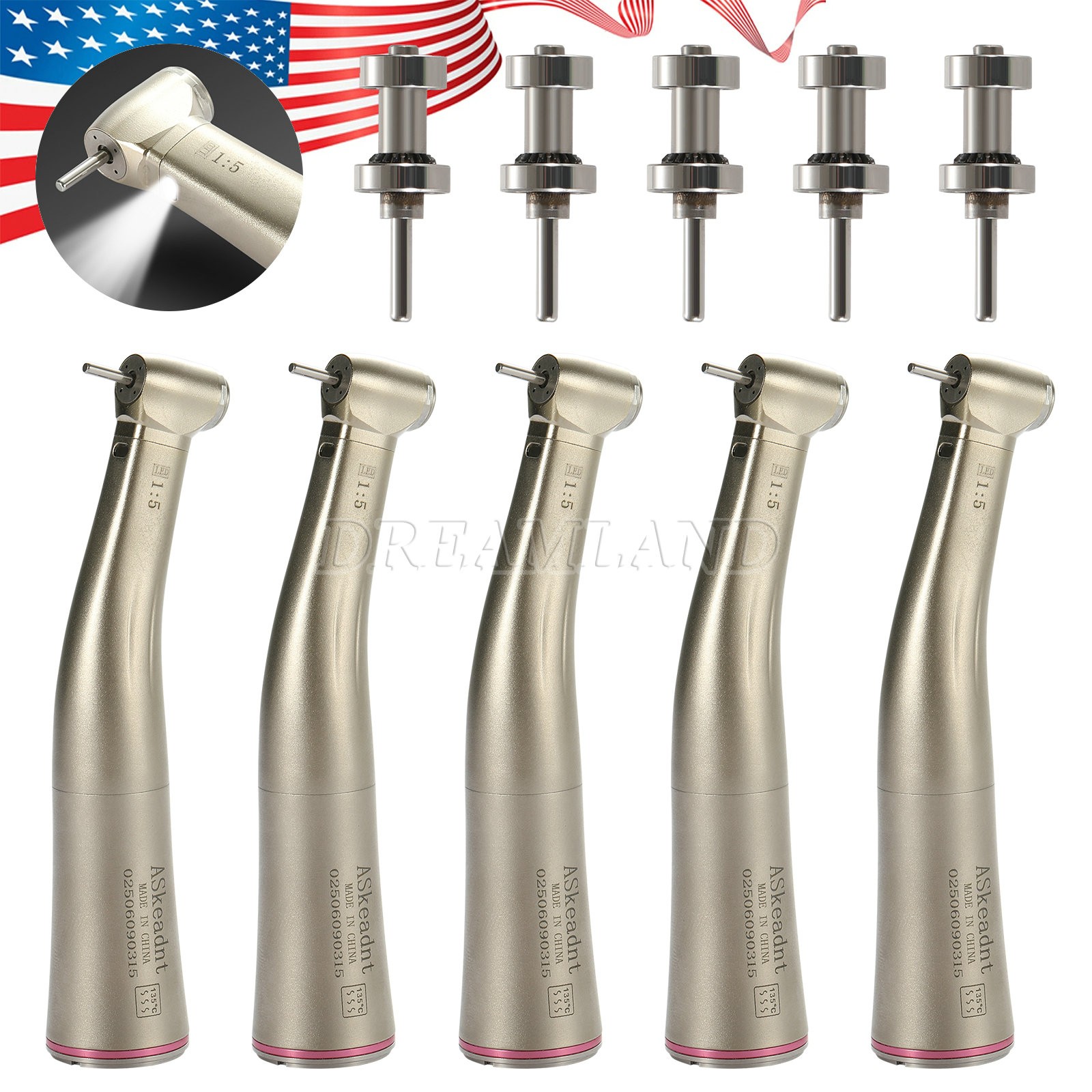 1-10 Dental 1:5 Mini Head Fiber Optic Contra Angle Handpiece /Cartridge Rotor ns