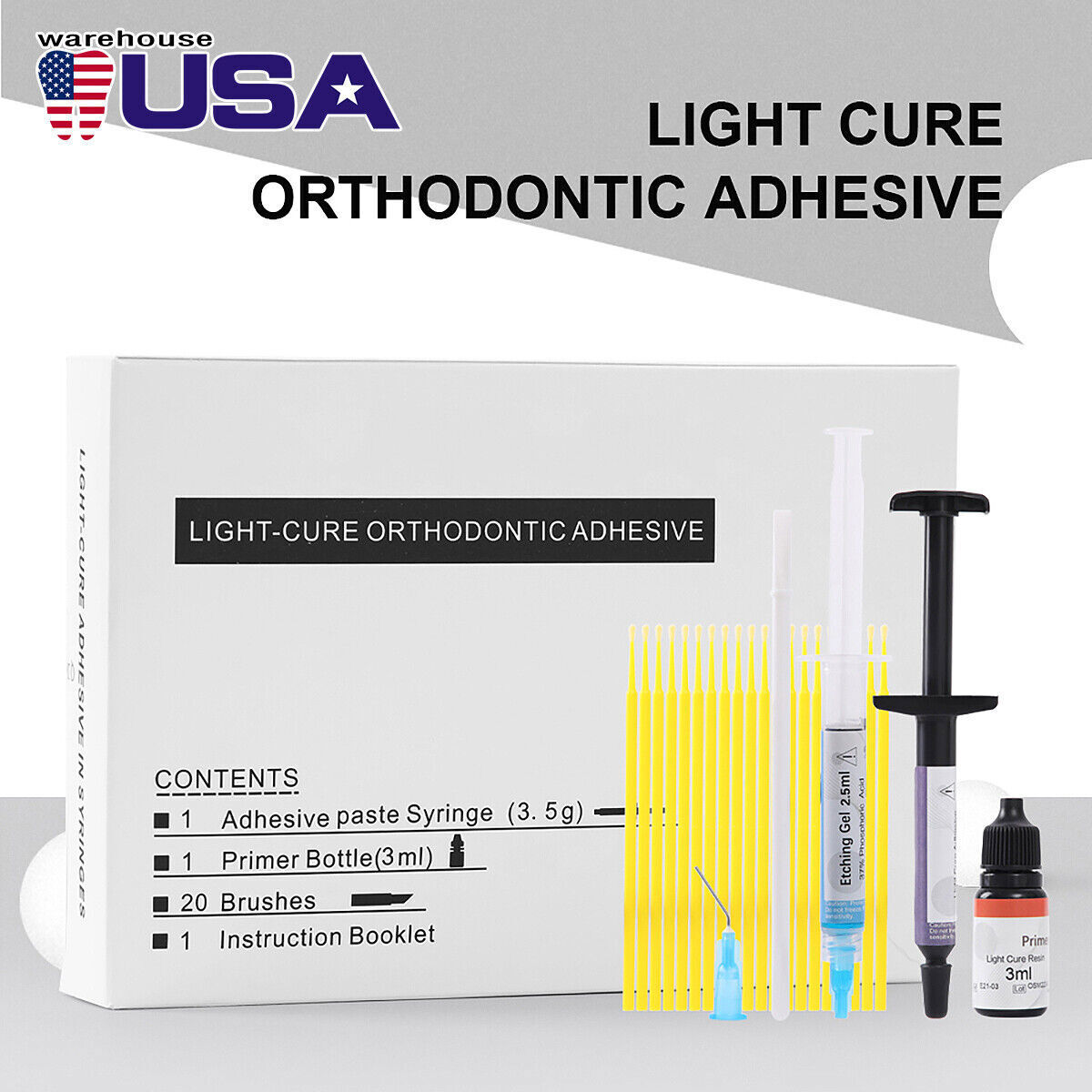 Dental Orthodontic Bonding Primer Bracket Light Cure Adhesive Paste Syringe Kit