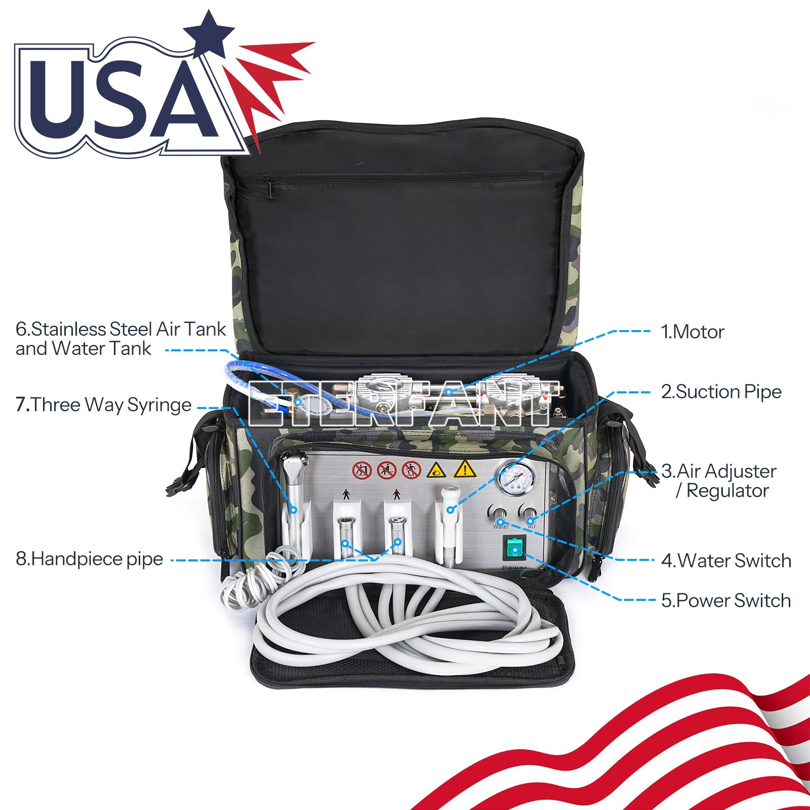 Portable Dental Delivery Unit Bag Air Compressor Suction System 4 Hole BD-401