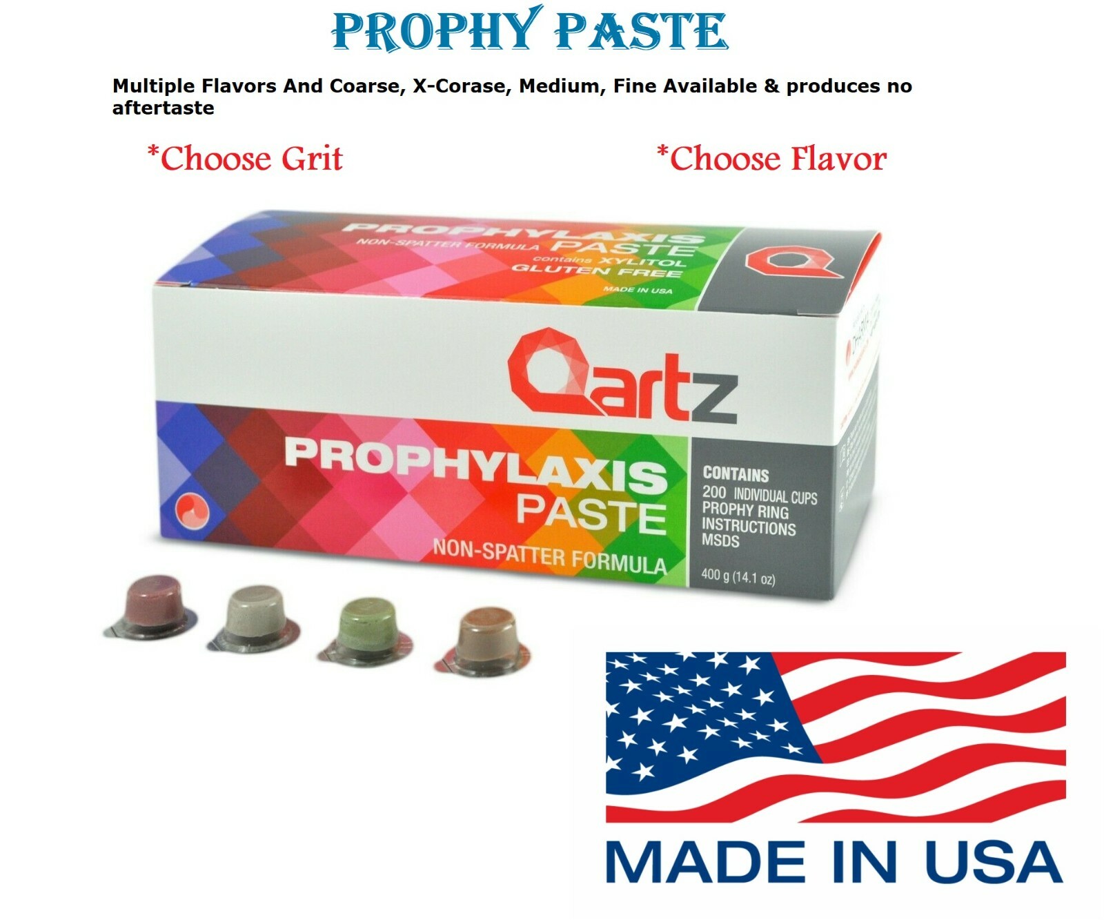 Quartz Prophy Paste Non-Splatter Formula w/ Xylitol (200 cups/ Box) x 1 Box