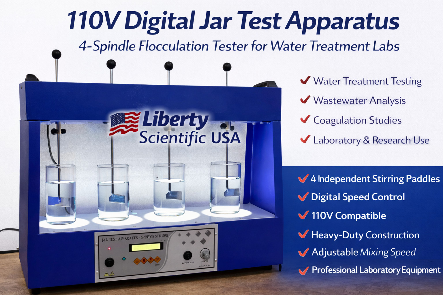 Digital Jar Test Apparatus 4 Paddle 110V Flocculation Water Testing Lab Mixer US