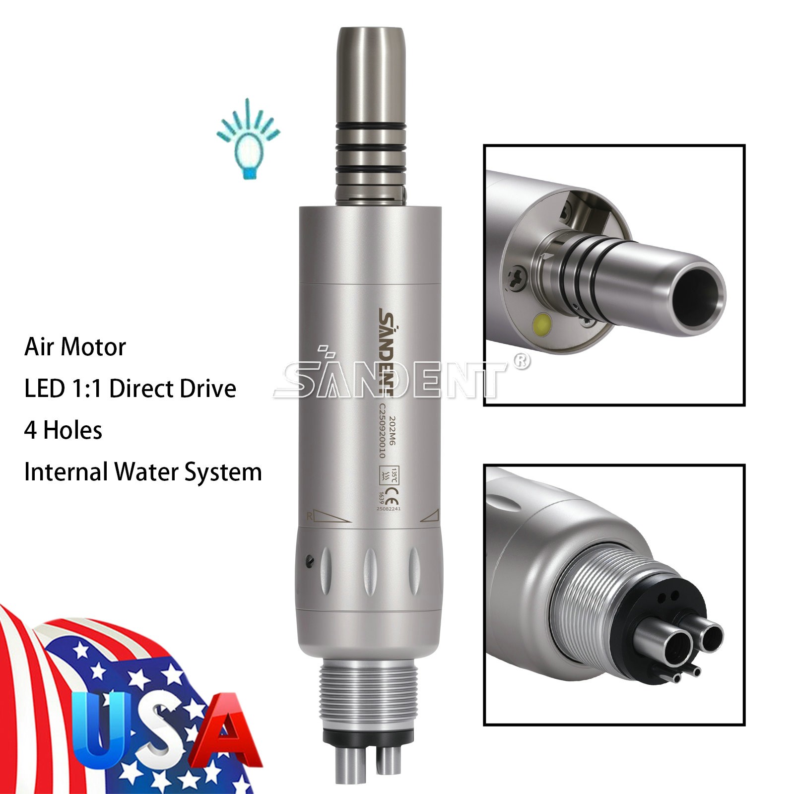 Dental Internal Water Spray Low Speed Air Motor Handpiece 4Hole E-generator LED