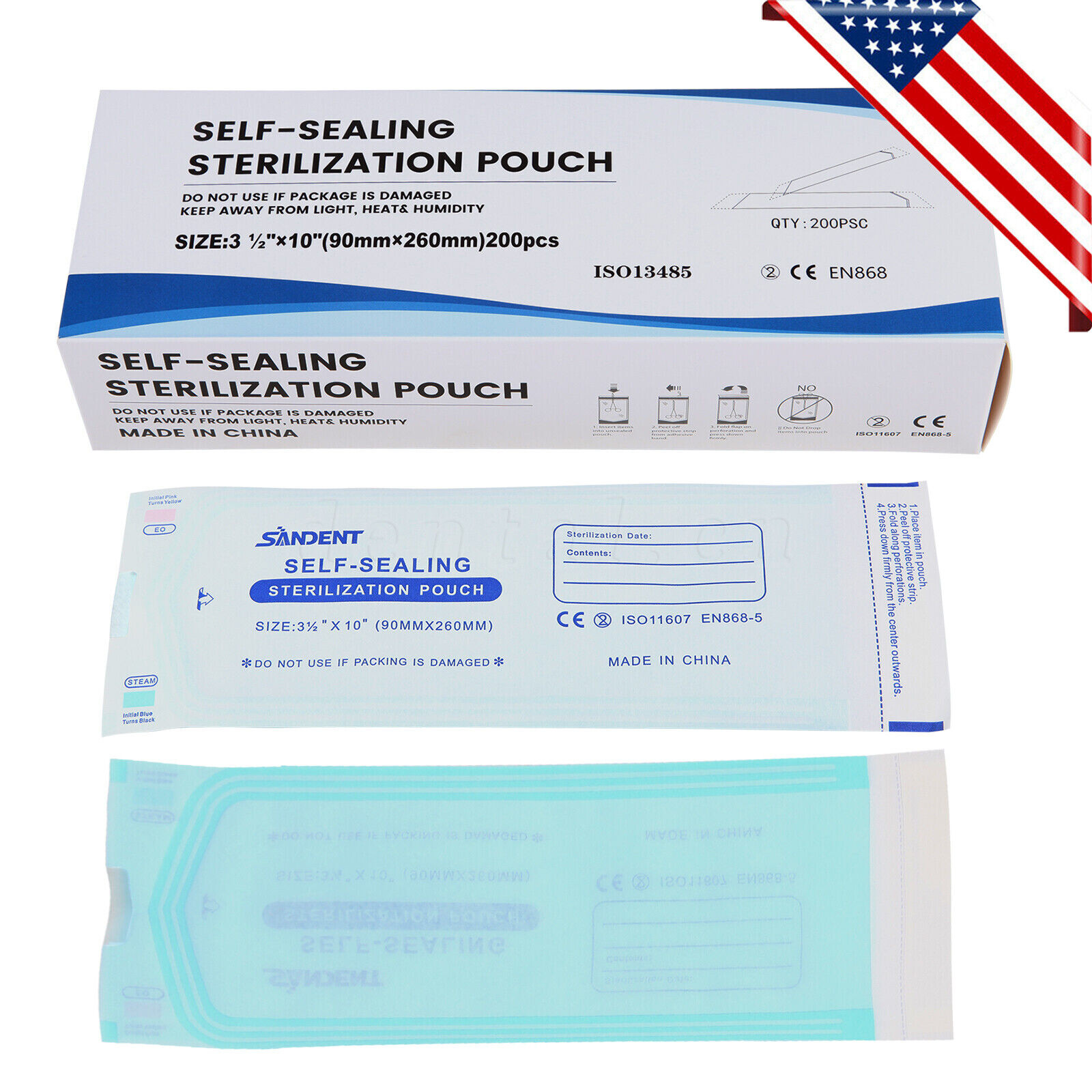 200pcs/Box 3.5″x 10 “Self Sterilization Pouches Pouch Autoclave Sterilizer Bags