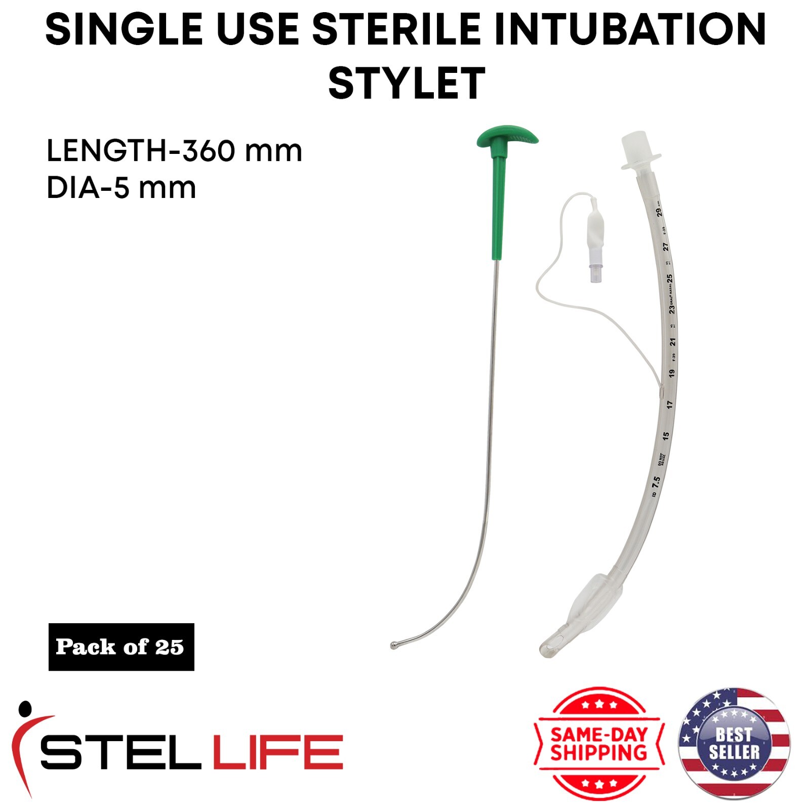 Single Use Intubation Stylet Sterile Rigid Stylets Anesthesia Instruments 25 Pcs