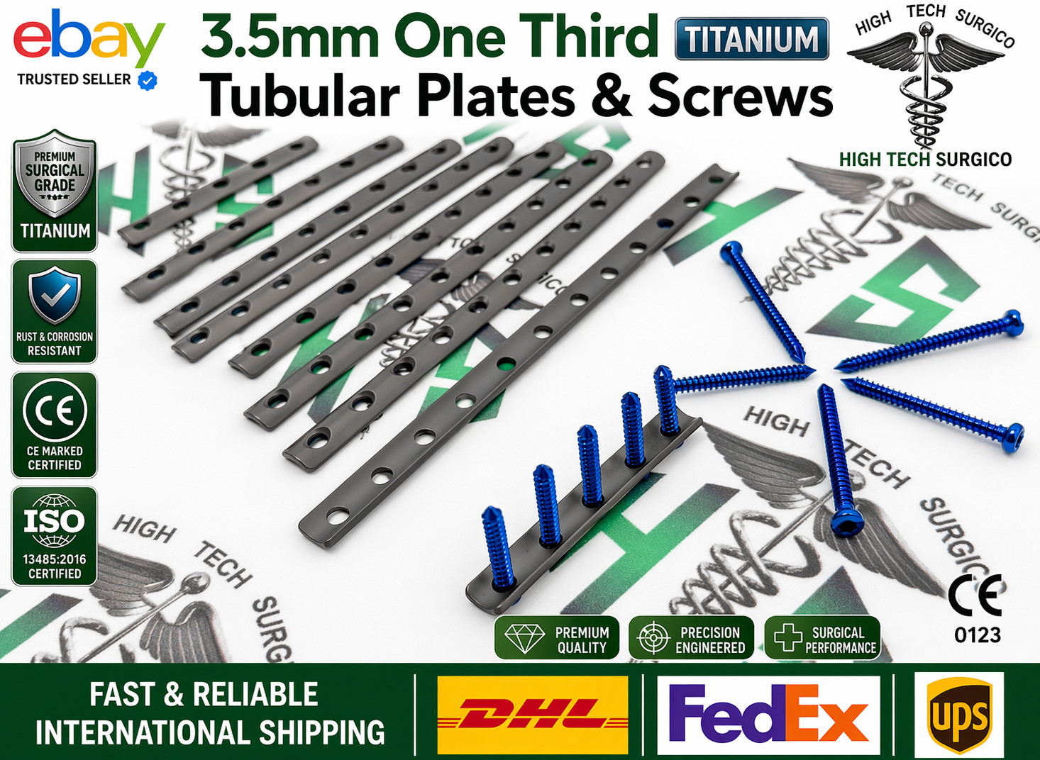 3.5mm Thìrd 1/3 Tubular Plates 4-12H & Screws + Screwdriver (105 Pcs) Titanium