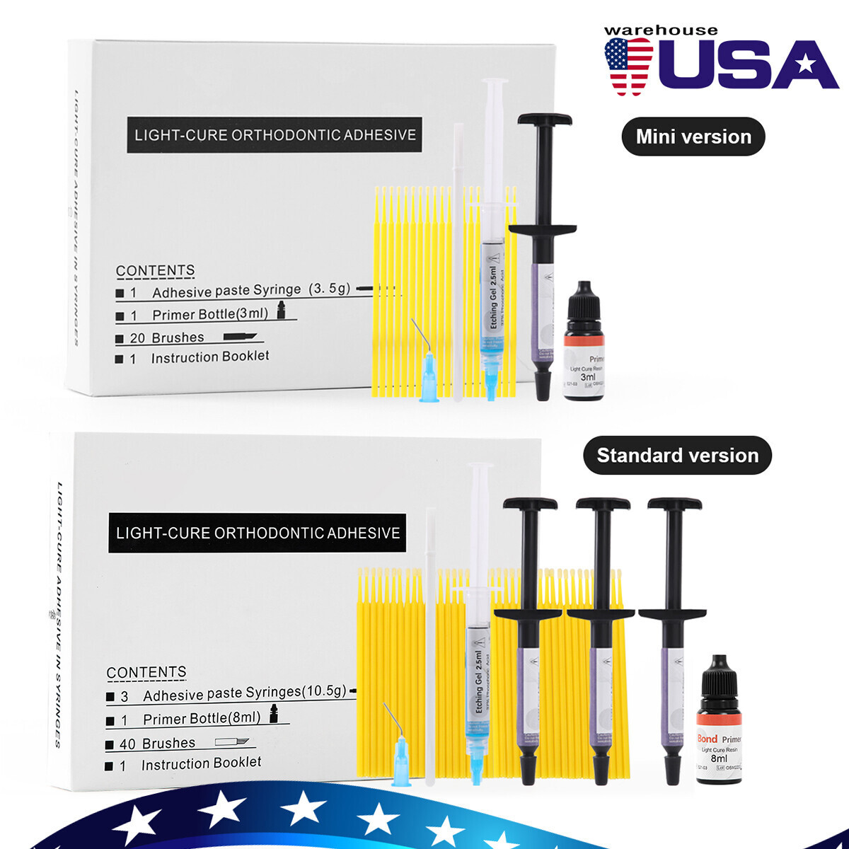 Dental Orthodontic Bonding Primer Bracket Light Cure Adhesive Paste Syringe Kit