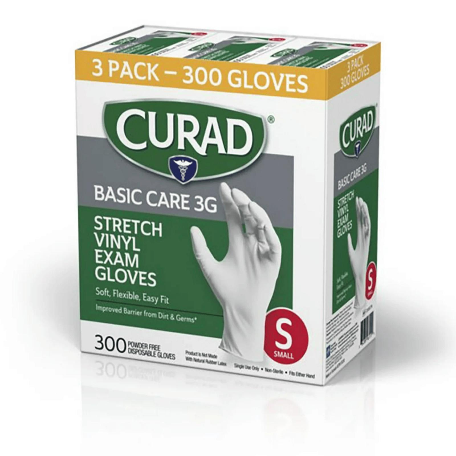 CURAD Basic Care 3G Stretch Vinyl Exam Gloves SMALL MEDIUM LARGE 300 Count