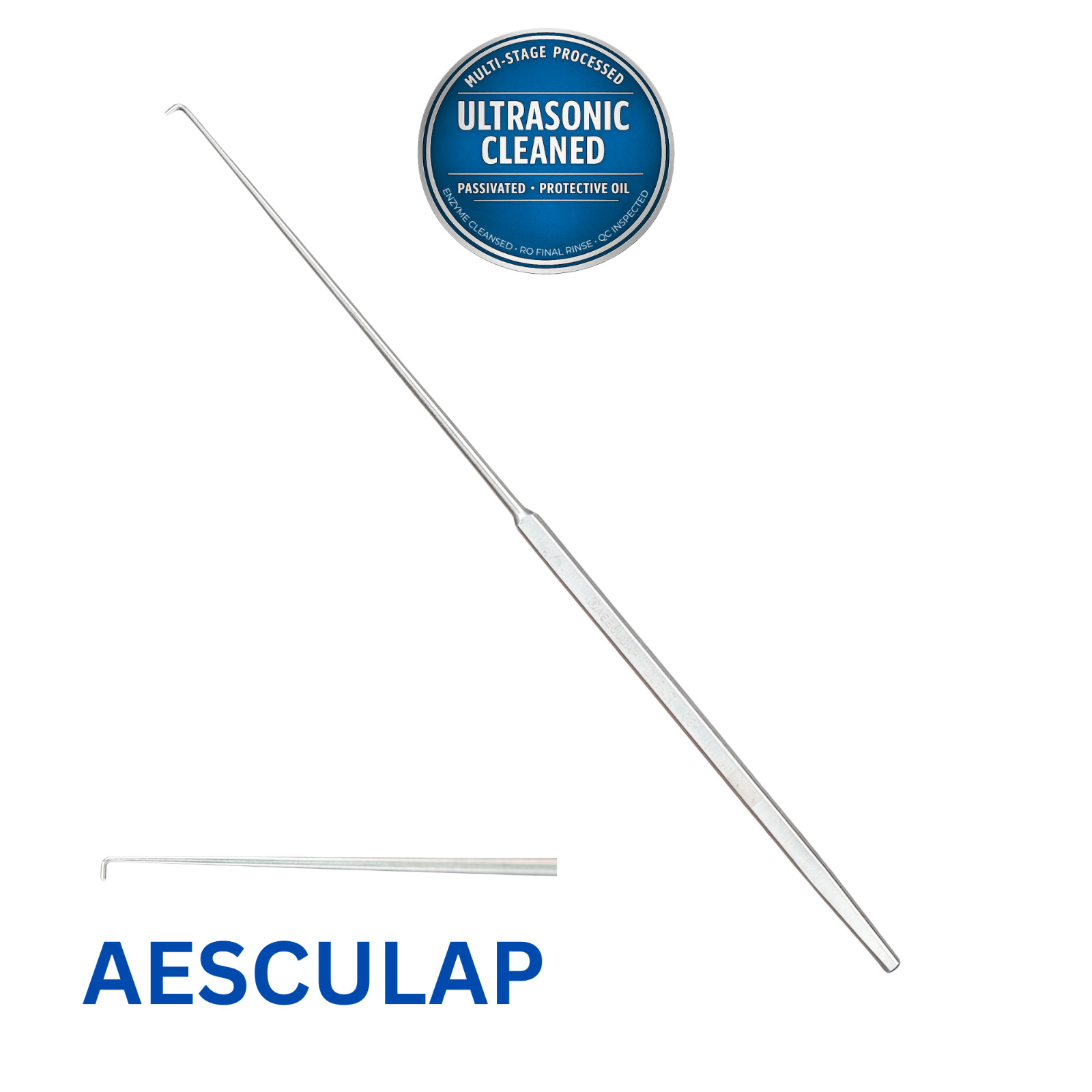 AESCULAP FD394R Adson Nerve Vessel Hook, Angled 90°, 1 Prong Blunt, 190 mm