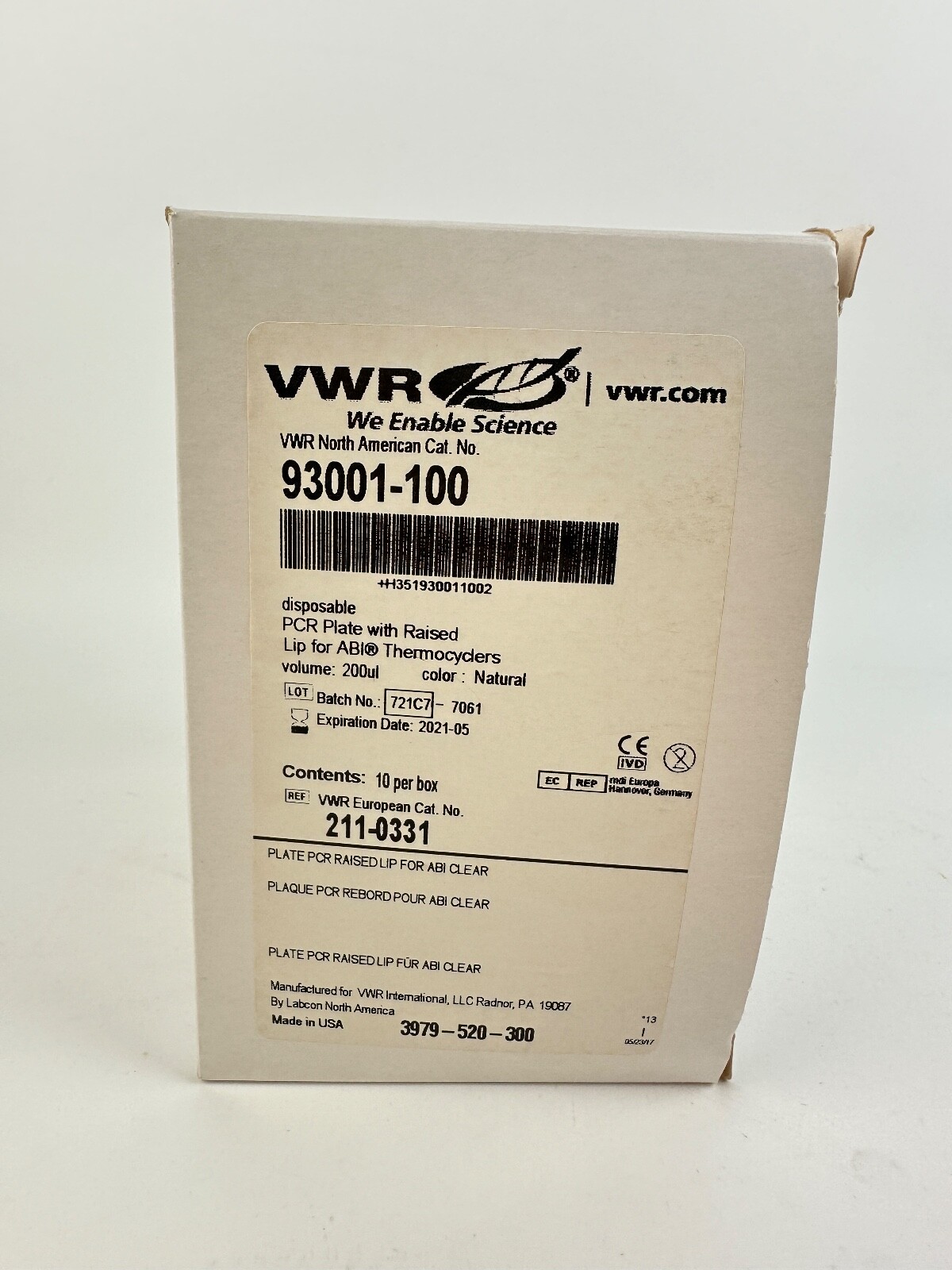 VWR 93001-100 PCR Plate with Raised Lip for ABI Thermocycles 6/box