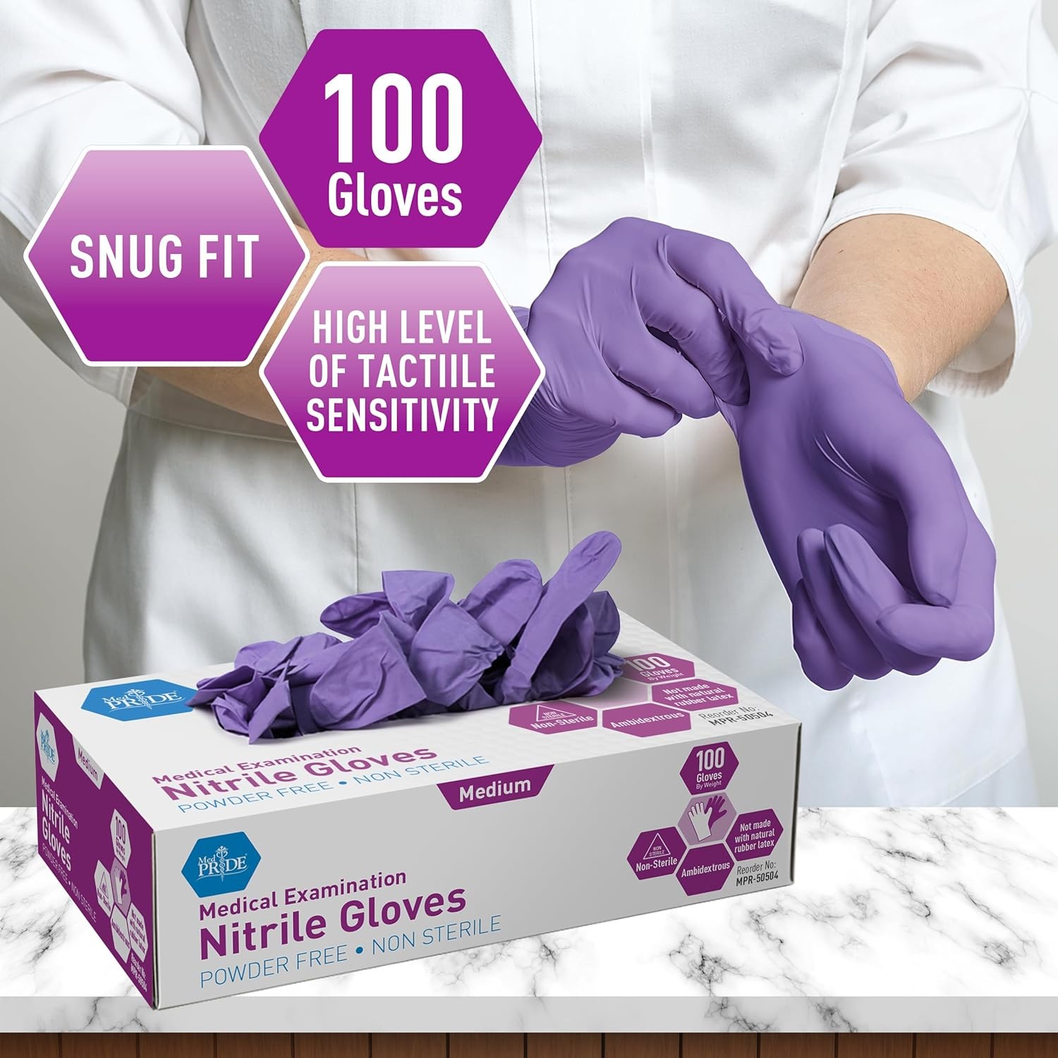 MedPride Powder-Free Nitrile Exam Gloves, Medium, Medium (Pack of 1000)