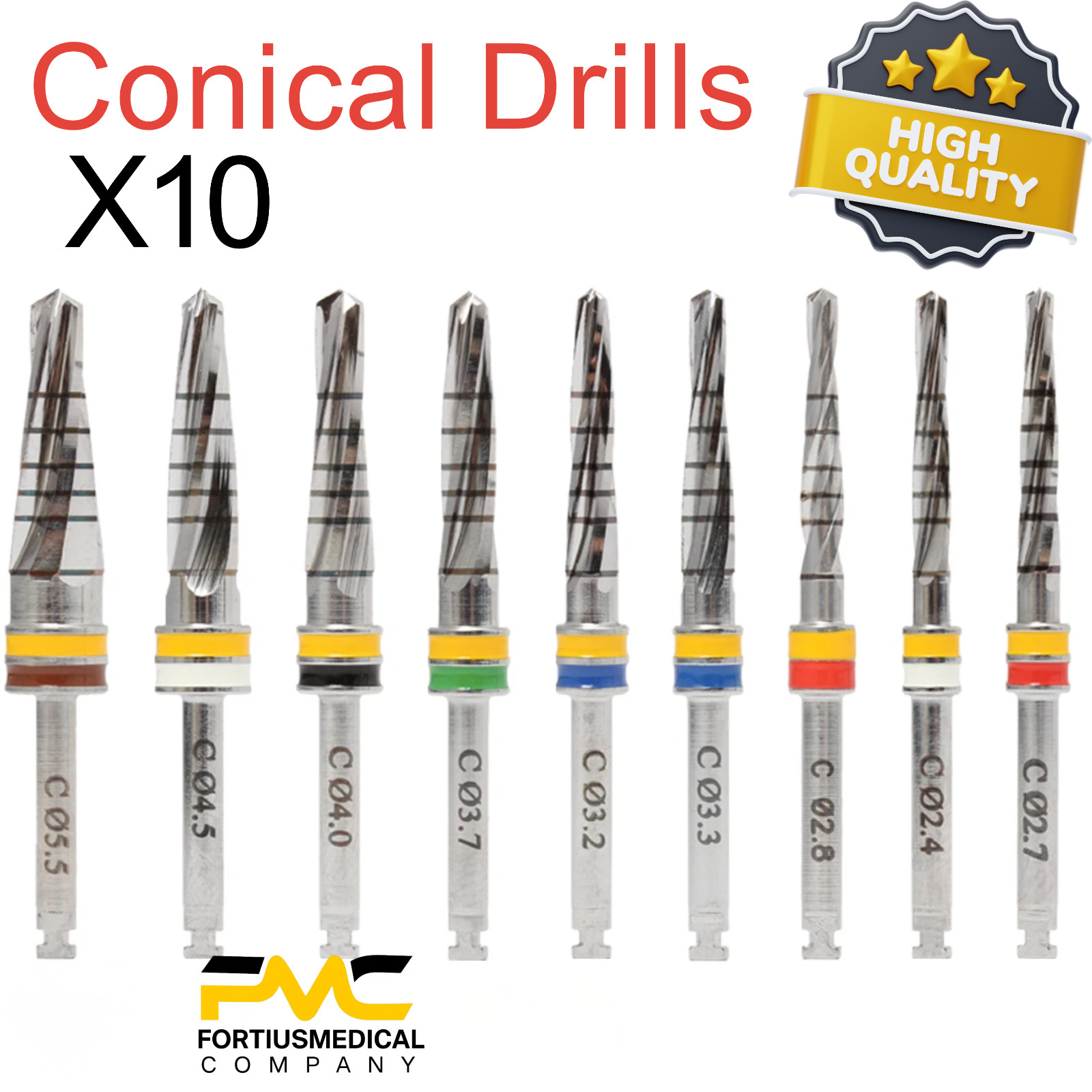 10x Conical Drills L16 With External Irrigation Dental Fixture Tools 9×10=90PCs