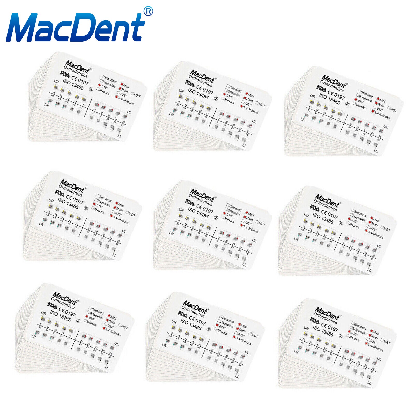 MacDent Dental Orthodontic Bracket Braces Mini Roth/MBT 022 Hooks 345/Arch Wires