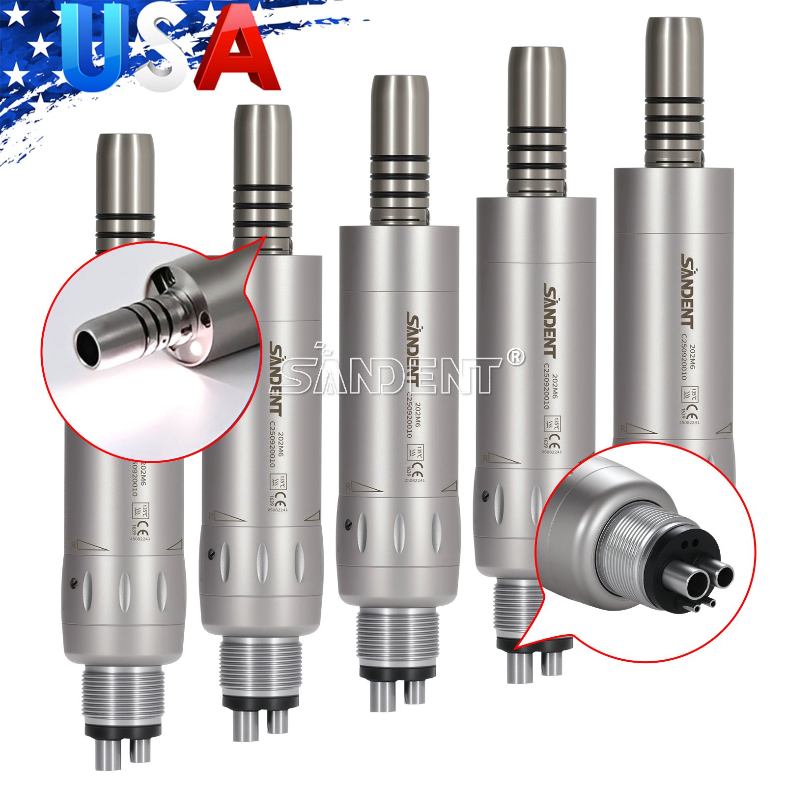 Dental Internal Water Spray Low Speed Air Motor Handpiece 4Hole E-generator LED