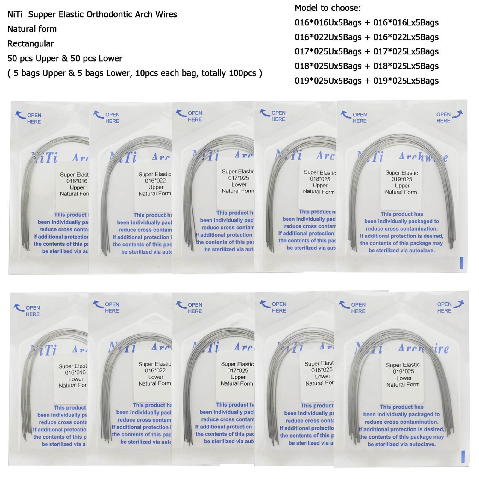 Orthodontic Arch Wire Niti Stainless Steel Round Rectangular Ovoid Natural Form