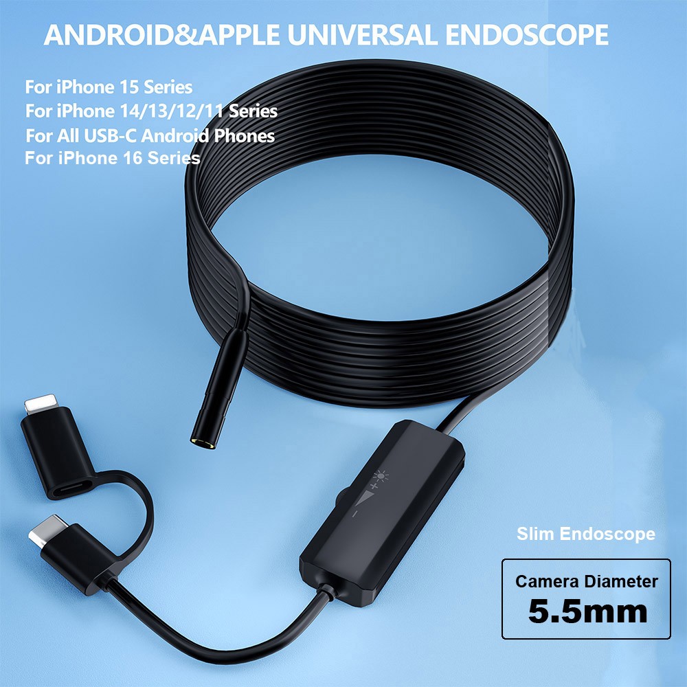 5.5mm Slim Camera Endoscope Endoscope for iOS iPhone 17/16/15/14 Waterproof Tool
