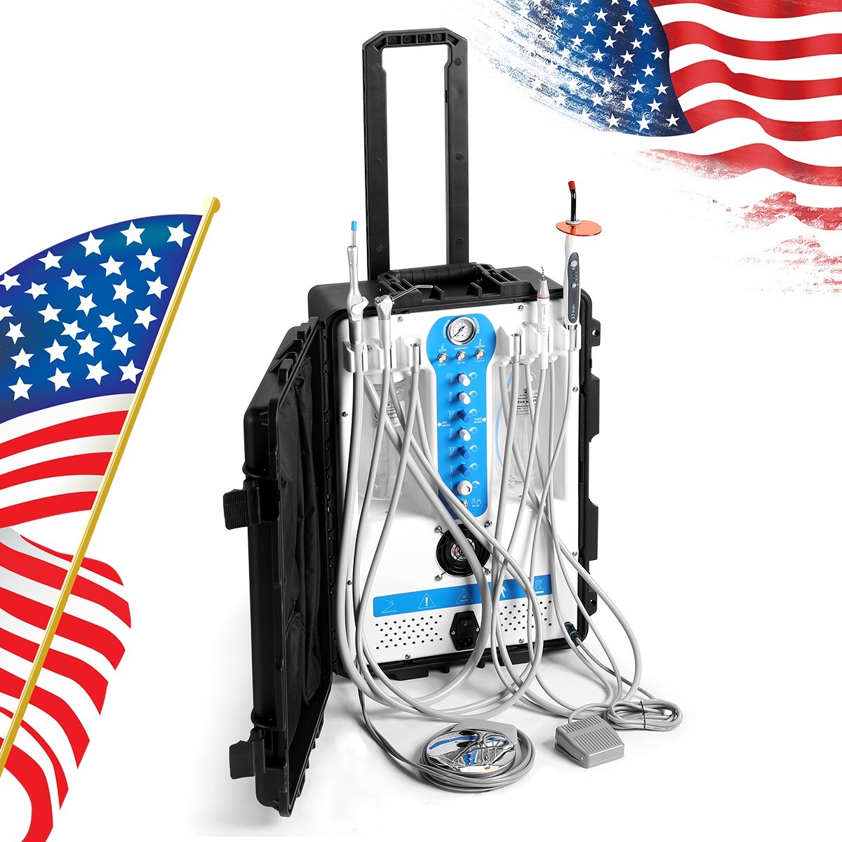 Mobile Dental Delivery Unit High Suction Air Compressor Scaler Curing Light FDA