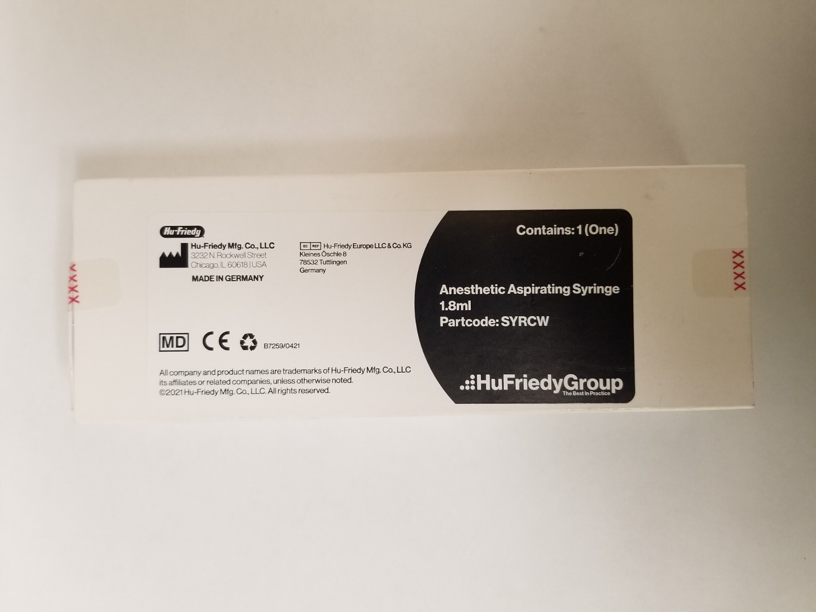 Hu-Friedy Anesthetic Aspirating Syringe CW Style 1.8ml SYRCW SEALED BOX!