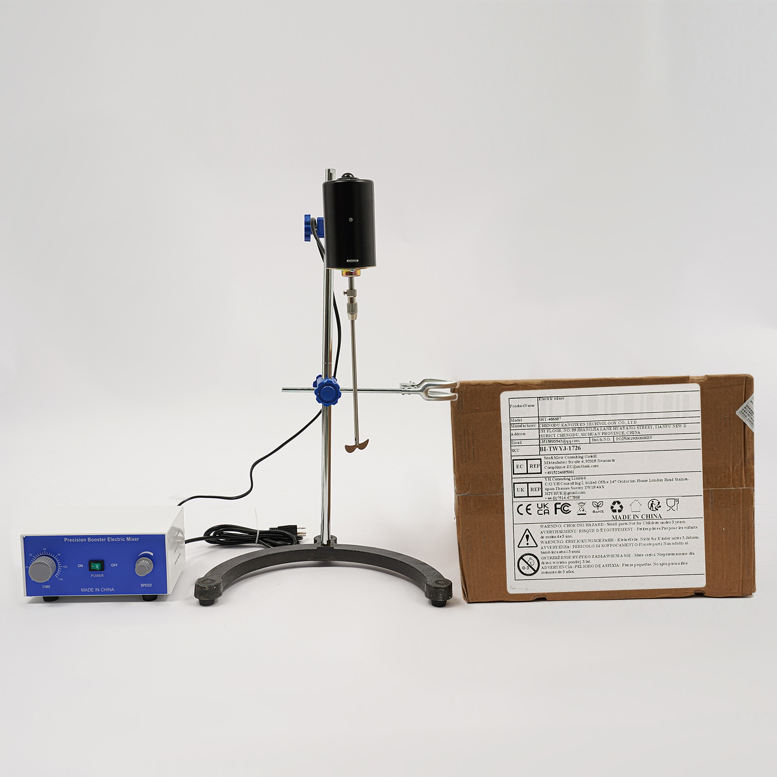 Overhead Lab Stirrer, 100W 2800 RPM, 2.64 Gal Capacity, Digital Timer, 0-120 Min