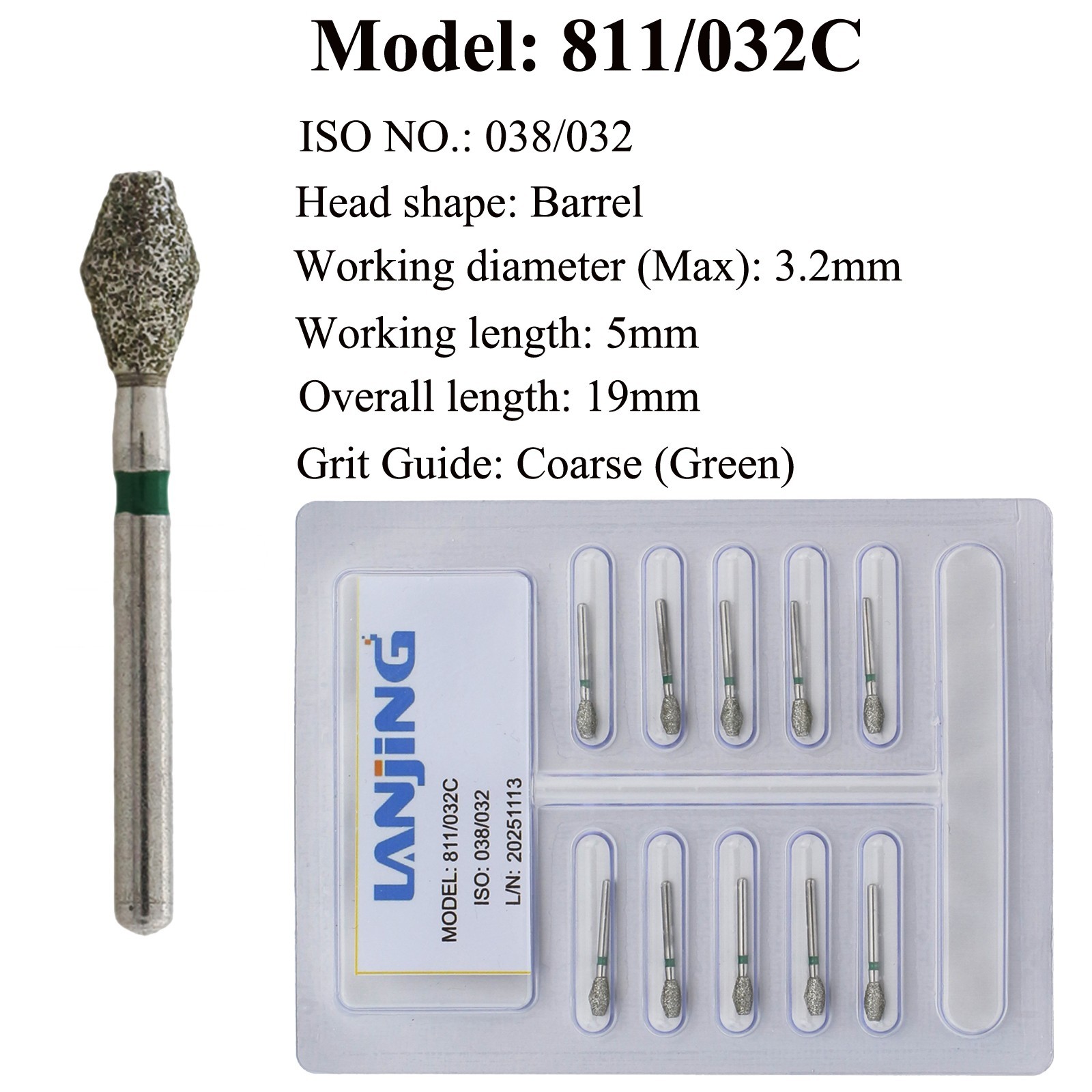 Dental Diamond Burs Barrel Super Coarse FG Bur 811-032C 038SC High Speed Burr