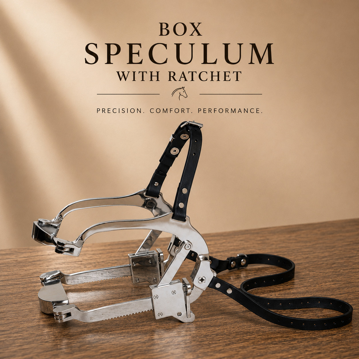 Equine Dental Box Speculum With Ratchet Full Mouth Gag BioThane Strap Waha Style