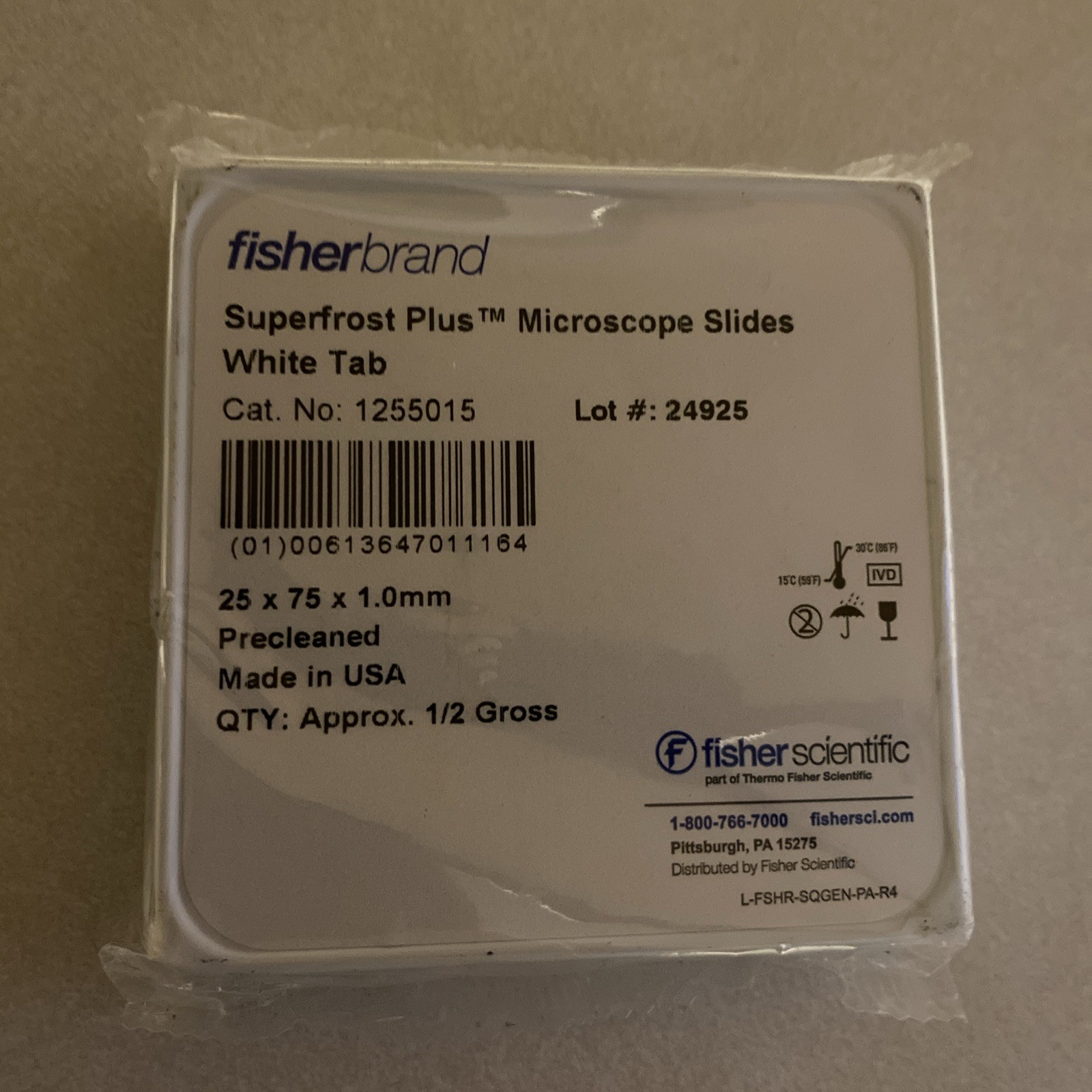 Fisherbrand Superfrost Plus Microscope Slides # 1255015 White Tab