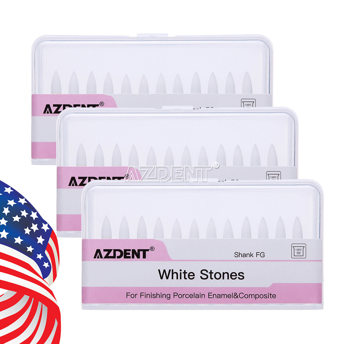 10packs Dental Flame Mounted White Stone Polishing Burs FG Abrasion Point Burs