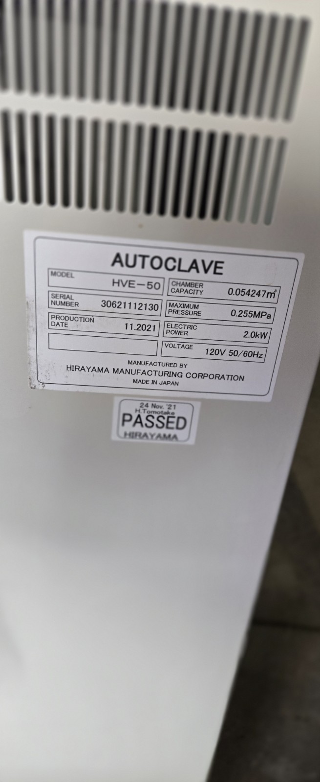 Hirayama HVE-50 Autoclave Sterilizer – 54L, 120V, US Seller FREE SHIPPING