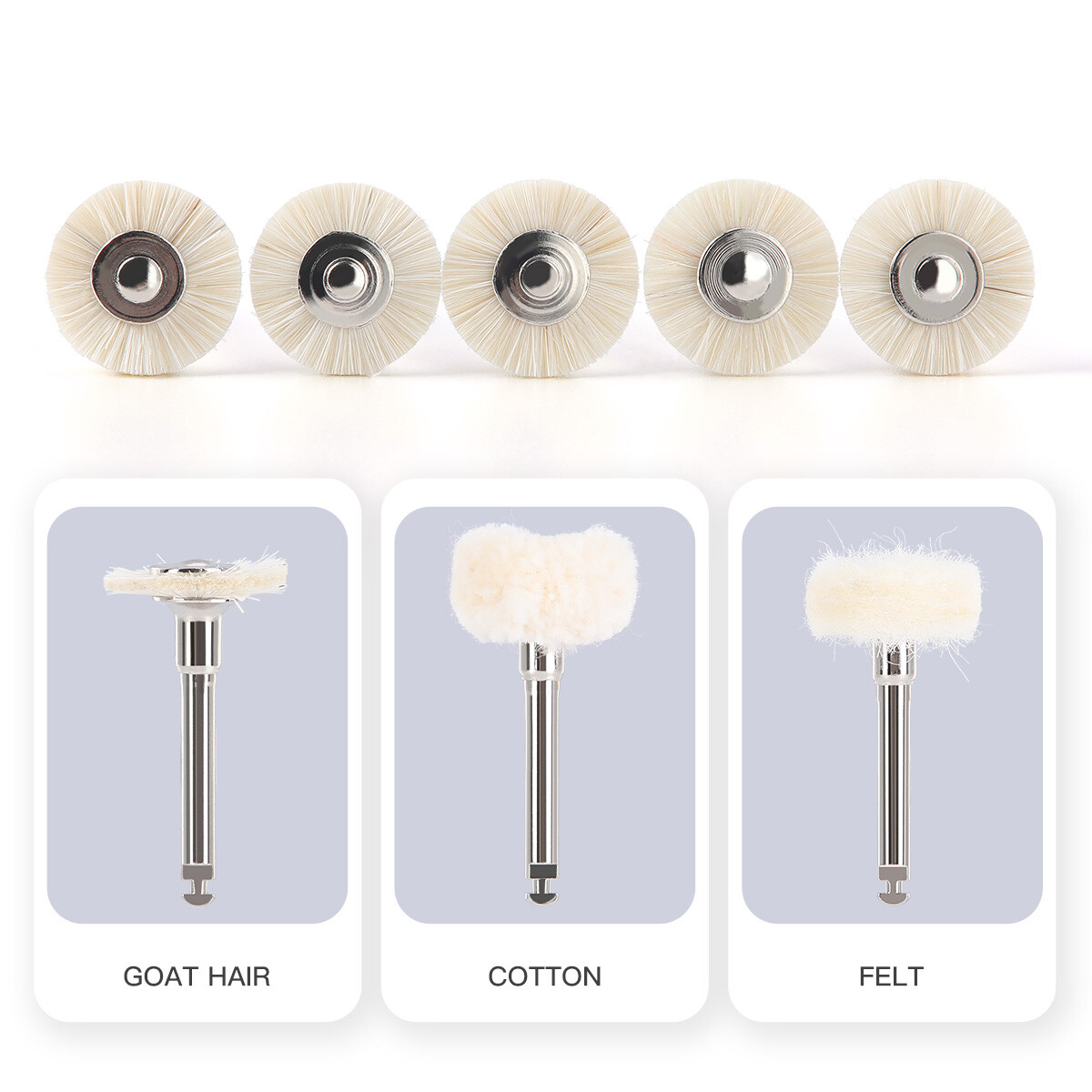 AZDENT Dental Polishing Buffing Wheel Brushes RA 2.35mm Shank for Rotary Tool