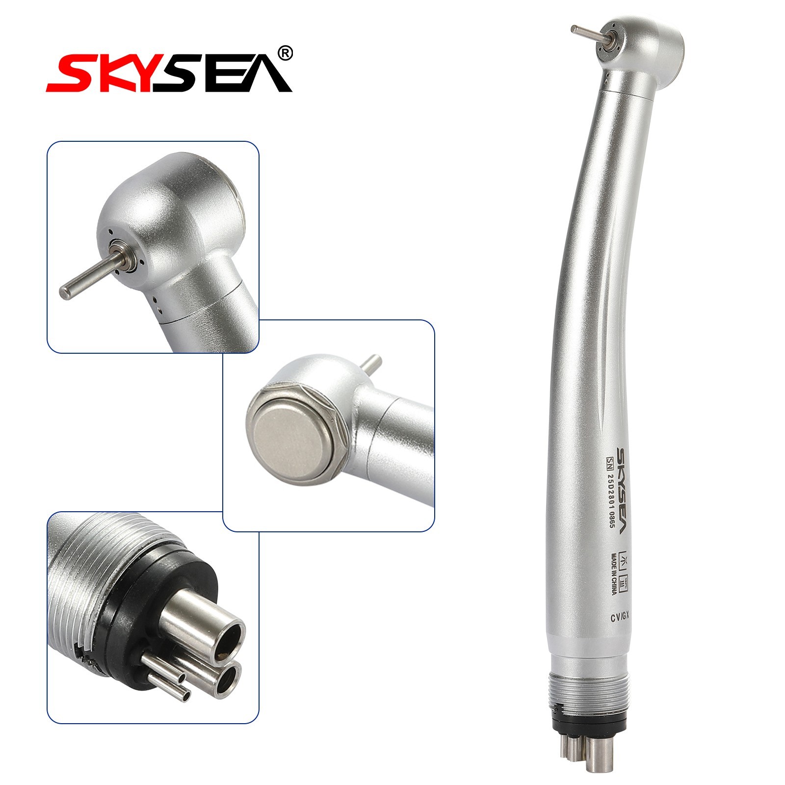 1-5 SKYSEA Dental High Speed Handpiece Big Head Push Button Type 4Hole FG 1.60mm