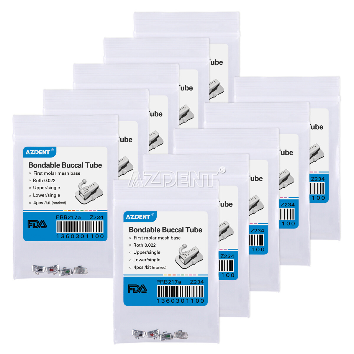 10X AZDENT Dental Buccal Tubes 1st Molar Roth.022 Bondable Non-conv Marked USA