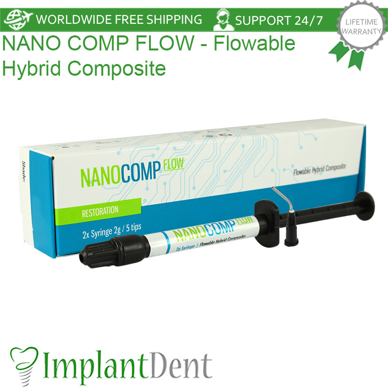 Dental Nano Comp Flow Universal Flowable Hybrid Fill Composite, 2 Syringes of 2g