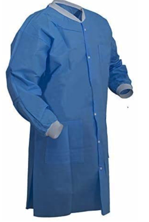 Disposable Lab Coat, SMS 45 GSM 2 Pockets, Unisex Adult M/L High Quality 100 Pcs