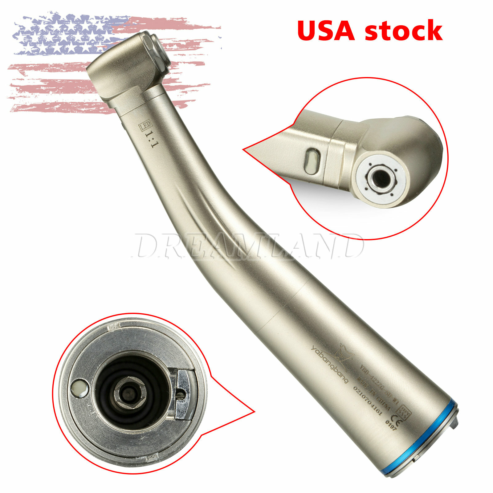 Dental Contra Angle Handpiece 1:1 LED Fiber Optic Low Speed φ2.35mm USA