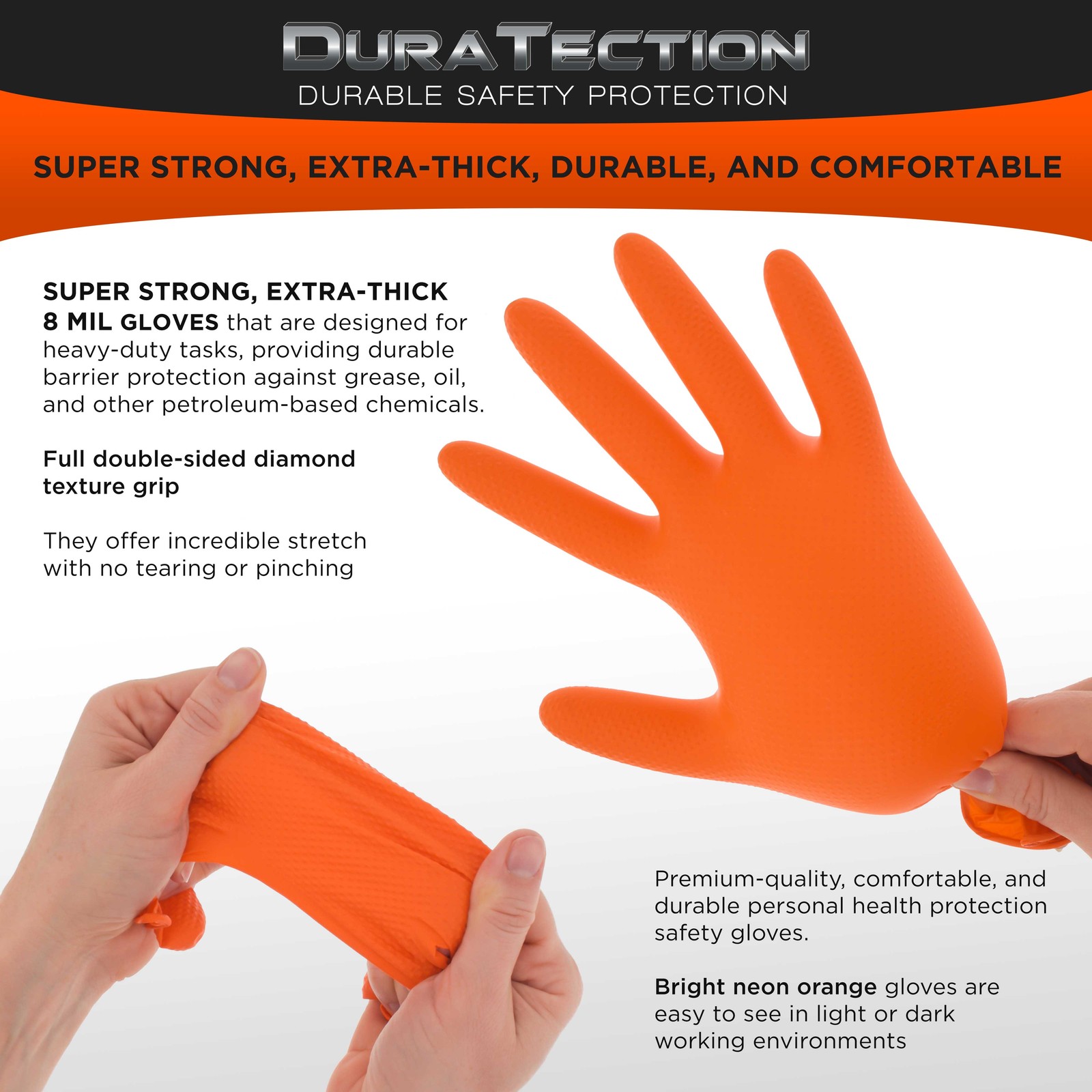 Duratection 8Mil Super Duty Diamond Textured Nitrile X-Large Gloves, 1000 Gloves