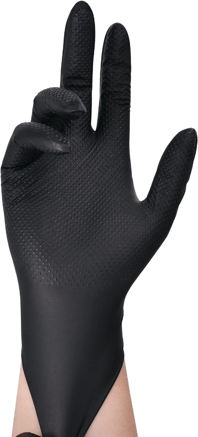 Black/Orange Nitrile Premium Gloves 8 Mil Raised Diamond Texture | Fast Ship