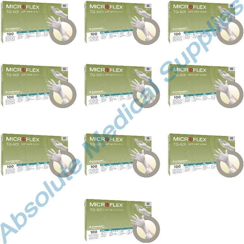 *1,000-Gloves* MicroFlex Soft White PF Hydrasoft Nitrile Exam X-Small TQ-601-XS