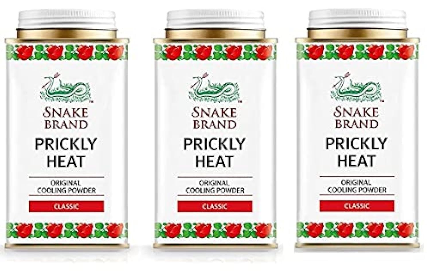 Prickly Heat Powder Snake Brand Cooling Classic 140 G. Made In Thailand Pack Of