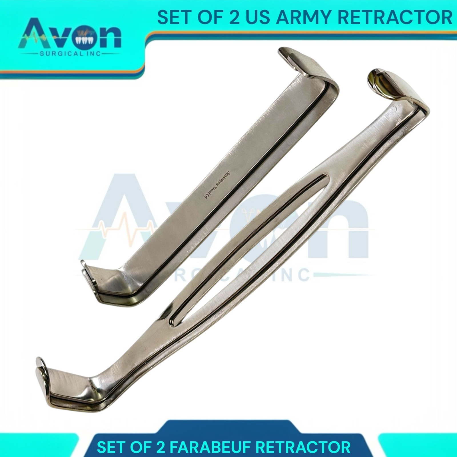 Set of 4pcs Spreaders 6″ Farabeuf Retractors & 8.5″ US Army Navy Retractors