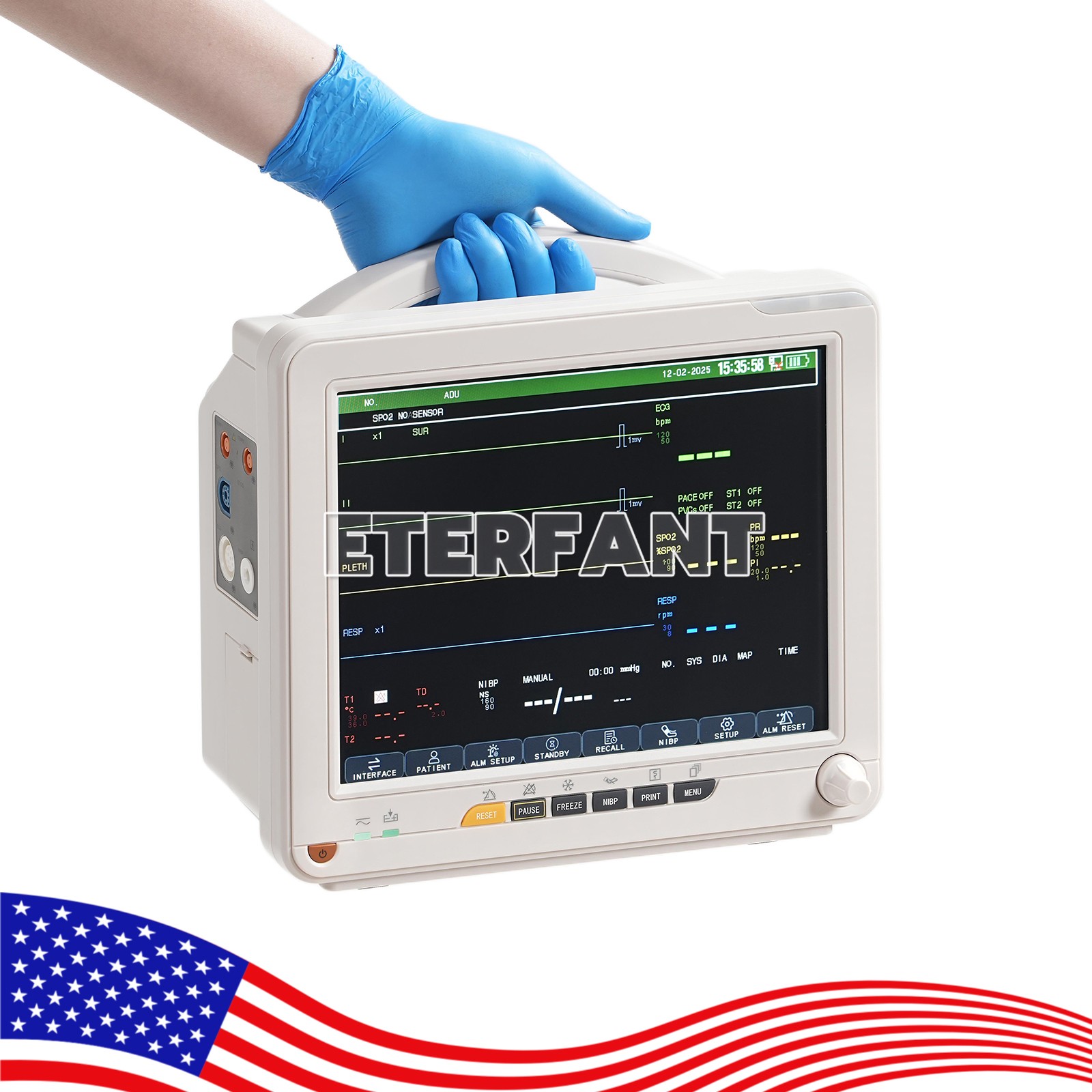 12″ Patient Monitor ICU CCU Vital Sign For Hospital ECG NIBP RESP TEMP SPO2 PR