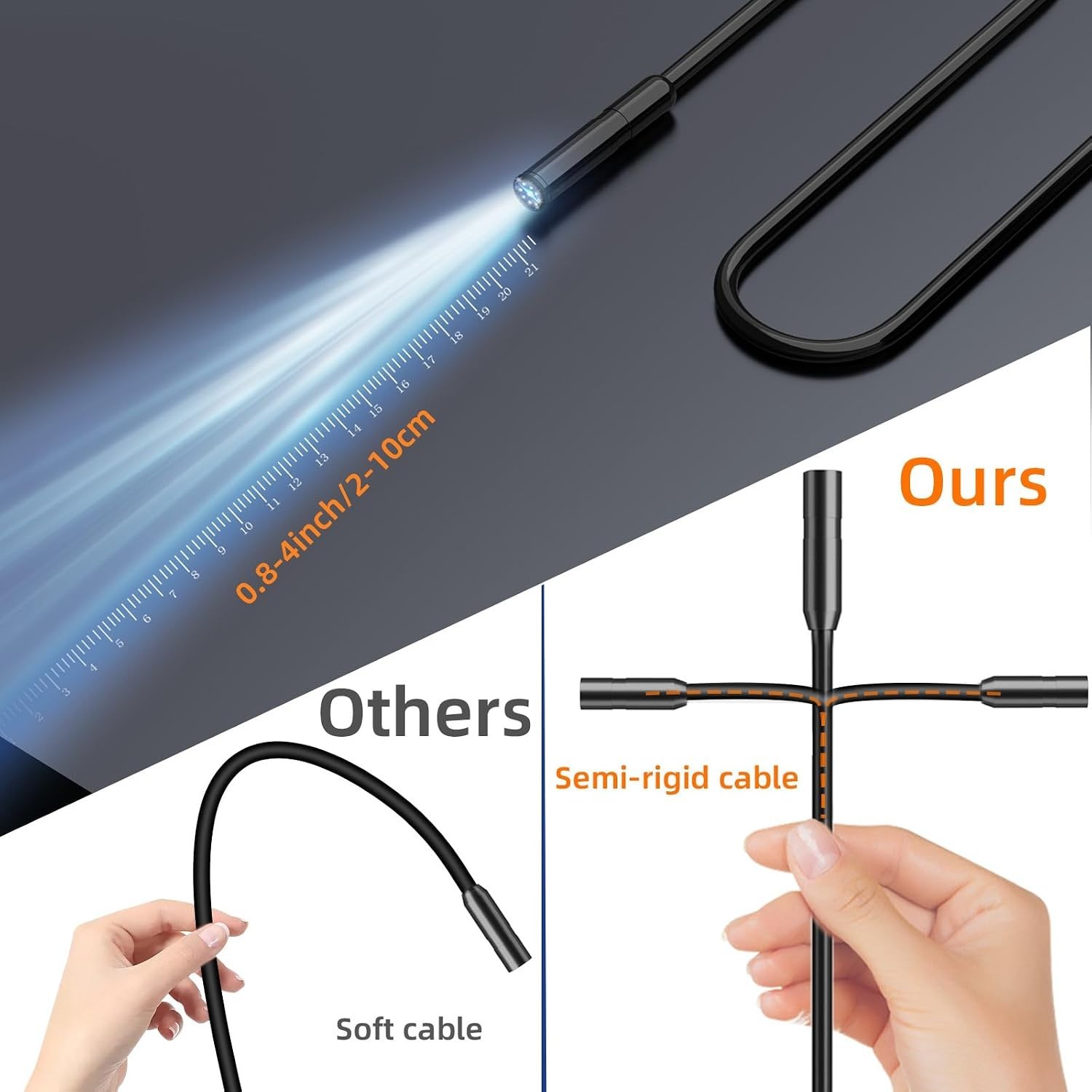 Waterproof 1920P Endoscope Camera with 16.4ft Cable & Adjustable LED Lights