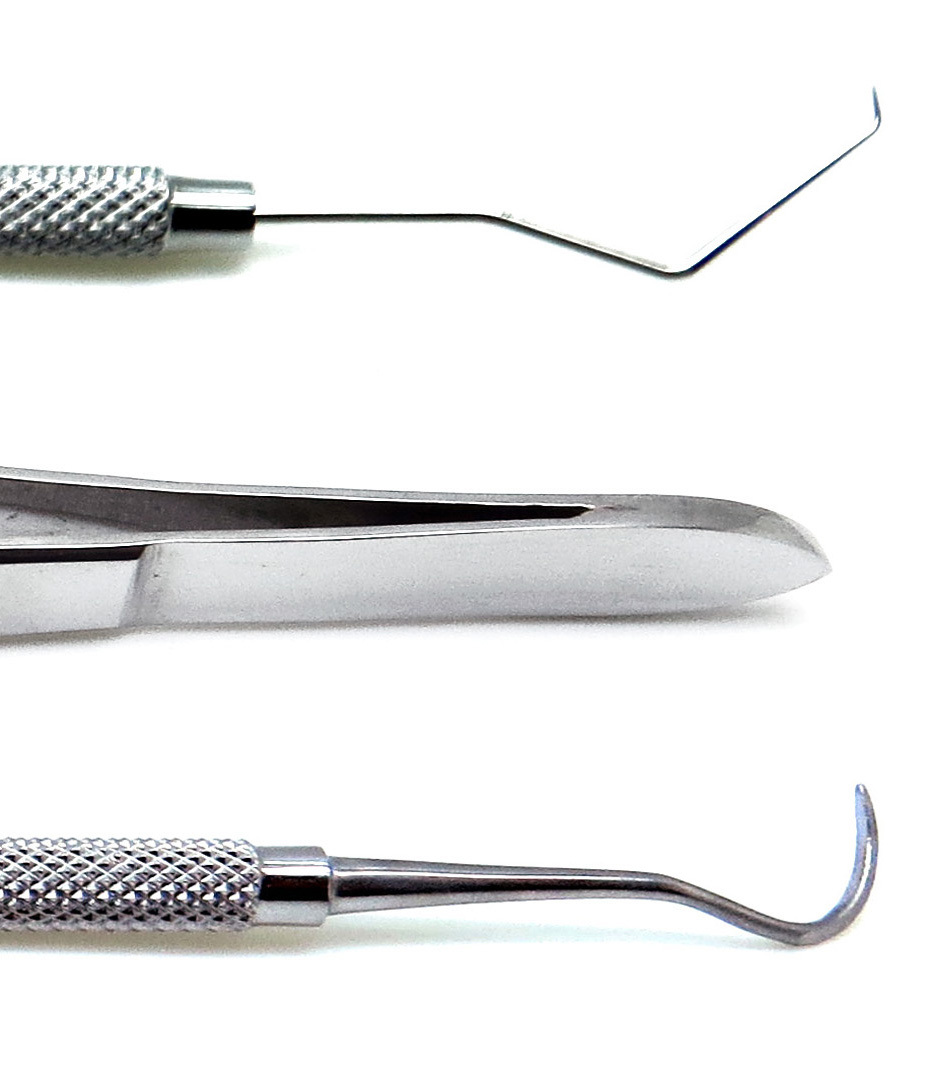 Examination Set of 4 Instruments Dental Explorers Sickle Scaler Tweezer Mirror